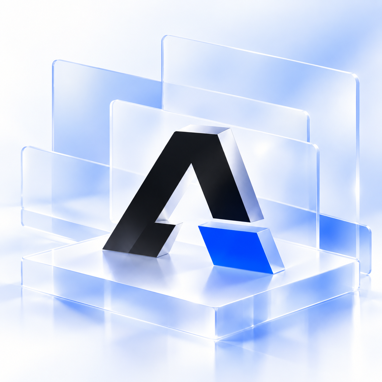 Объёмный фирменный знак Altuhov Labs на стеклянных панелях
